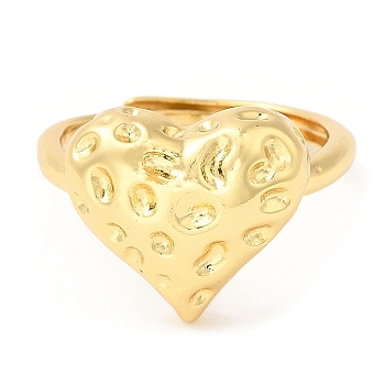 Rack Plating Brass Adjustable Ring, for Women, Lead Free & Cadmium Free, Heart, Long-Lasting Plated, Real 18K Gold Plated, 2~14mm, Inner Diameter: 17mm