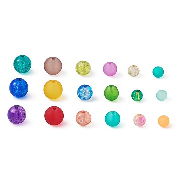 Transparent Frosted Glass Beads and Transparent Crackle Glass Beads, Round, Mixed Color, 6~7mm/8mm/10mm, Hole: 1~1.6mm, 600pcs/set