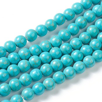 Synthetic Turquoise Beads Strands, Dyed, Round, Dark Cyan, 8mm, Hole: 1.4mm, about 48pcs/strand, 14.40 inch(36.6cm)