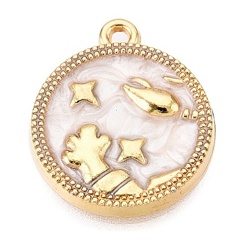 Alloy Enamel Pendants, Golden, Flat Round Charm, Cancer, 18x15.5x2mm, Hole: 1.4mm