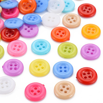 4-Hole Plastic Buttons, Flat Round, Mixed Color, 12.5x2.5mm, Hole: 1.5mm