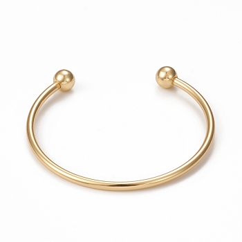 Rack Plating Brass Cuff Bangle Making, with Detachable Ball, Long-Lasting Plated, Cadmium Free & Lead Free, Real 18K Gold Plated, 1/8~1/4 inch(0.3~0.8cm), Inner Diameter: 2-3/8 inch(5.9cm)