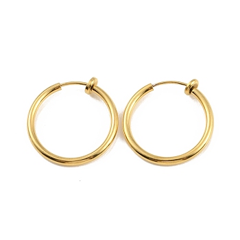 Ion Plating(IP) 304 Stainless Steel Clip-on Earrings, For Non-pierced Ears, Real 18K Gold Plated, 22x2mm
