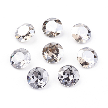 Pointed Back & Back Plated Glass Rhinestone Cabochons, Grade A, Faceted, Flat Round, Satin, 10x5mm