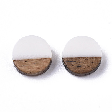 White Flat Round Resin+Wood Cabochons