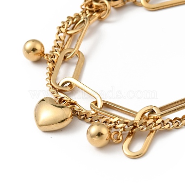 Bracelet multirangs charm coeur coquillage et boule ronde(BJEW-G639-12G)-3