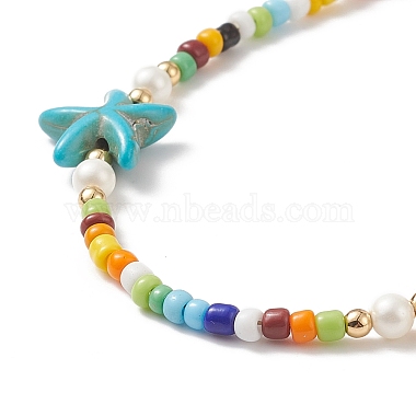 Colorful Synthetic Turquoise Starfish & Shell Pearl & Glass Seed Beaded Necklace for Women(NJEW-TA00044)-4