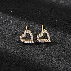 Brass Micro Pave Cubic Zirconia Stud Earrings for Women, Hollow Heart, Real 18K Gold Plated, 9x8.5mm(EJEW-F418-21G)
