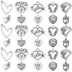 100Pcs 10 Styles Tibetan Style Alloy Pendants, Heart with Flower & Word, Antique Silver, 14~22x11~22x1~3mm, Hole: 1~2.5mm, 10pcs/style(TIBEP-CJ0002-64)
