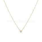 Simple Stainless Steel Pave Clear Cubic Zirconia Flat Round Pendant Necklaces for Women Daily Wear, Real 18K Gold Plated, 17.72 inch(45cm)(DS3684-2)