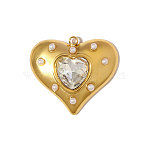 304 Stainless Steel Pave Cubic Zirconia Pendants, Heart Charms, Ion Plating(IP), with Imitation Pearl, Real 18K Gold Plated, 22x20mm(STAS-OY006-45G)