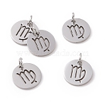 Non-Tarnish 304 Stainless Steel Charms, Flat Round with Constellation/Zodiac Sign, Virgo, 12x1mm, Hole: 3mm(STAS-Q201-T445-6S)