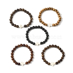 Round Wooden Beads Stretch Bracelets, Synthetic Turquoise Cross Jewelry for Unisex, Mixed Color, Beads: 8~8.5mm, Inner Diameter: 2-1/8 inch(5.4cm)(BJEW-JB12671)