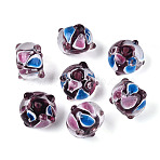 Handmade Lampwork Beads, Bead in Bead, Bumpy Rondelle with Teardrop Pattern, Old Rose, 13~14x9~10mm, Hole: 1.2~1.8mm(LAMP-N038-03B)