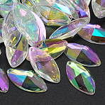 Sew on Rhinestone, Taiwan Acrylic Rhinestone, Two Holes, Garment Accessories, Faceted, Horse Eye, Colorful, 18x9x4.5mm, Hole: 1mm(X-ACRT-M020-9x18mm-15)