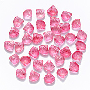 Transparent Spray Painted Glass Beads, Top Drilled Beads, with Glitter Powder, Scallop Shape, Hot Pink, 10x10.5x6mm, Hole: 1mm(GLAA-T016-04C)