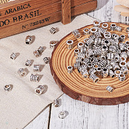 Tibetan Style Alloy Large Hole European Beads, Mixed Shapes, Antique Silver, about 190pcs/box(TIBEB-CD0001-01AS)