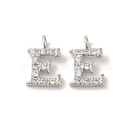 Initial Letter Brass Micro Pave Cubic Zirconia Pendants, Letter E, 9~10x4~10x1.5~2mm, Hole: 1.5mm(ZIRC-F008-E)