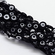 Handmade Evil Eye Lampwork Flat Round Bead Strands, Black, 6x3mm, Hole: 1mm, about 65pcs/strand, 14 inch(LAMP-L058-6mm-10)