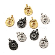 Brass Micro Pave Clear Cubic Zirconia Pendants, Long-Lasting Plated, Flat Round, Mixed Color, 18x15.5x5mm, Hole: 4.5x4mm(ZIRC-P086-16)