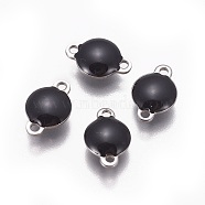 304 Stainless Steel Enamel Links connectors, Enamelled Sequins, Flat Round, Stainless Steel Color, Black, 12x8x4mm, Hole: 1.4mm(X-STAS-F206-01P-B08)
