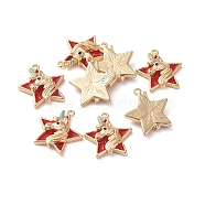 Brass Pendants, with Enamel, Star with Unicorn, Real 18K Gold Plated, Red, 15.3x14x3.4mm, Hole: 1mm(KK-I661-08G-B)