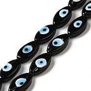 Handmade Evil Eye Lampwork Beads Strands, Horse Eye, Black, 15~16x8~8.5x3~4mm, Hole: 1.5mm, about 28pcs/strand, 16.85 inch(42.8cm)(LAMP-G154-06C)