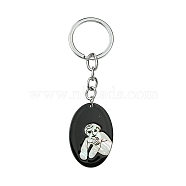 Acrylic & Shell Keychains, with Alloy Split Key Rings, Oval, 9.4cm, Pendant: 40mm(KEYC-YW00009-05)