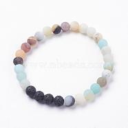 Forsted Natural Amazonite Stretch Bracelets, with Natural Lava Rock Beads, 2-1/8 inch(55mm)(BJEW-JB03361-03)