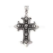 304 Stainless Steel Big Pendant, Cross with Skull, Antique Silver, 56x38x5mm, Hole: 8x4mm(X-STAS-E158-49AS)