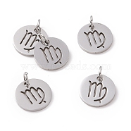 304 Stainless Steel Charms, Flat Round with Constellation/Zodiac Sign, Virgo, 12x1mm, Hole: 3mm(STAS-Q201-T445-6S)