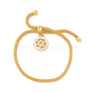Crystal Rhinestone Ring with Star of David Charm Slider Bracelet with Round Mesh Chain for Women, Golden, Inner Diameter: 3/8~3-1/8 inch(0.9~7.9cm)(BJEW-C013-09G)