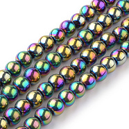 Transparent Glass Beads Strands, Round, Multi-color Plated, 4mm, Hole: 1mm, about 70pcs/strand, 11 inch(X-EGLA-R047-4mm-02)