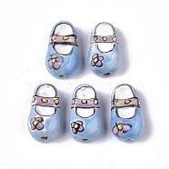 Handmade Porcelain Beads, Famille Rose Style, Baby Shoes, Light Sky Blue, 20~21x12x8mm, Hole: 1.6mm(PORC-N004-35A)