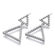 Brass Dangle Stud Earring, with Stainless Steel Pins, Nickel Free, Triangle, Real Platinum Plated, 34x22.5mm, Pin: 0.7mm(KK-N232-106P-NF)