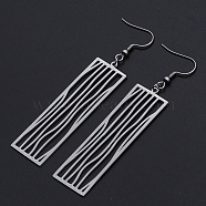 201 Stainless Steel Dangle Earrings, Rectangle, Stainless Steel Color, 77mm, Pin: 0.6mm(STAS-S105-JN614-1)