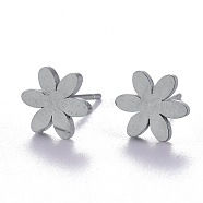 Unisex 304 Stainless Steel Stud Earrings, Flower, Stainless Steel Color, 8x9mm, Pin: 1mm(EJEW-E254-08P)