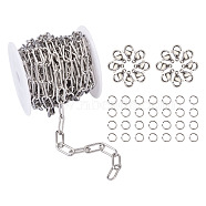 DIY Chain Bracelets & Necklaces Kits, Including Stainless Steel Paperclip Chains & Lobster Claw Clasps & Open Jump Rings, Stainless Steel Color, 17x7x1.6mm, about 5m/roll, 1roll(DIY-YS0001-22P)