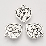 Tibetan Style Alloy Pendants,  Cadmium Free & Lead Free, Heart with Boy & Girl, for Valentine's Day, Antique Silver, 15.5x13x2mm, Hole: 1.6mm, about 385pcs/500g(TIBEP-T009-13AS-RS)