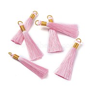 Nylon Tassel Big Pendants, with Iron Findings, Golden, Pearl Pink, 80x8.5mm, Hole: 5x6.5mm(FIND-F008-E08)