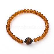 Faceted Glass Beads Stretch Bracelets, with Natural Tiger Eye Beads and 304 Stainless Steel Beads, Round, Inner Diameter: 2-1/8 inch(5.5cm)(BJEW-JB05887-02)