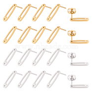 10 Pairs 2 Colors 304 Stainless Steel Stud Earrings Findings, with Hole, Safety Pin Shape, Golden & Stainless Steel Color, 14.5x3mm, Hole: 0.8mm, Pin: 0.7mm(STAS-UN0034-80)