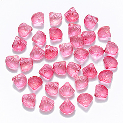 Transparent Spray Painted Glass Beads, Top Drilled Beads, with Glitter Powder, Scallop Shape, Hot Pink, 10x10.5x6mm, Hole: 1mm(GLAA-T016-04C)