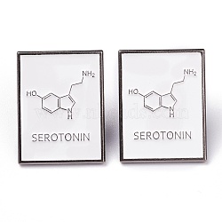 Alloy Enamel Brooches, Enamel Pin, for Teachers Students, with Plastic Clutches, Rectangle with Chemical Equation, Platinum, White, Serotonin Molecular Structural Formula, 27x20.5x11.5mm(X-JEWB-M019-04C)