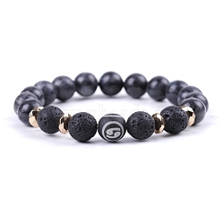 Natural Lava Rock Stretch Bracelets, Constellation Bracelet, Cancer, Inner Diameter: 2-3/8 inch(6cm)(PW-WG48909-04)