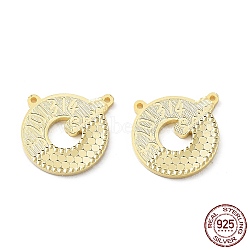 925 Sterling Silver Charms, Flat Round with Polka Dot & Number 5201314 Charm, Textured, for Valentine's Day, Real 18K Gold Plated, 13.5x13.5x1.2mm, Hole: 0.8mm(STER-C003-21G)