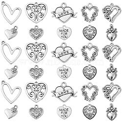 100Pcs 10 Styles Tibetan Style Alloy Pendants, Heart with Flower & Word, Antique Silver, 14~22x11~22x1~3mm, Hole: 1~2.5mm, 10pcs/style(TIBEP-CJ0002-64)