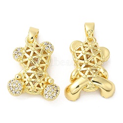 Rack Plating Brass Micro Pave Cubic Zirconia Pendants, Cadmium Free & Lead Free, Bear, Real 18K Gold Plated, 22.5x17.5x7mm, Hole: 5.5x3mm(KK-M252-02G)