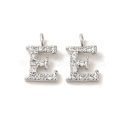 Initial Letter Brass Micro Pave Cubic Zirconia Pendants, Letter E, 9~10x4~10x1.5~2mm, Hole: 1.5mm(ZIRC-F008-E)