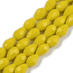 Opaque Solid Color Beads Strands, Faceted, Teardrop, Champagne Yellow, 6x4mm, Hole: 0.9mm, about 65~67pcs/strand, 15.35~16.14 inch(39~41cm)(EGLA-N013-P4mm-D06)